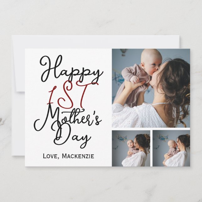 Cartão De Festividades Colagem de Três Fotos Simples do Primeiro Dia das  (Frente)