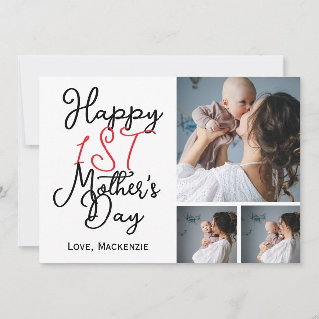 Cartão De Festividades Colagem de Três Fotos Simples do Primeiro Dia das  (Frente)