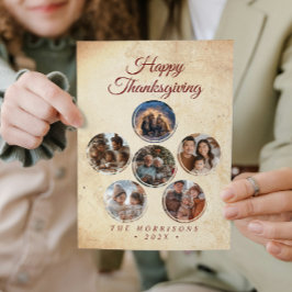 Cartão De Festividades Colagem em Formas Redondas 6 Foto Feliz Ação de Gr