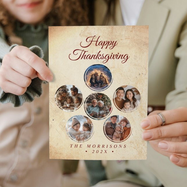 Cartão De Festividades Colagem em Formas Redondas 6 Foto Feliz Ação de Gr (Criador carregado)