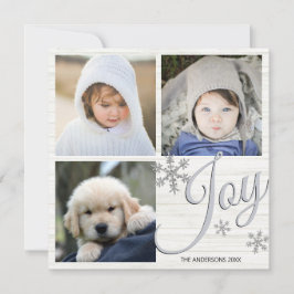 Cartão De Festividades Colagem Fotográfica Silver Snowflake Joy Script 3