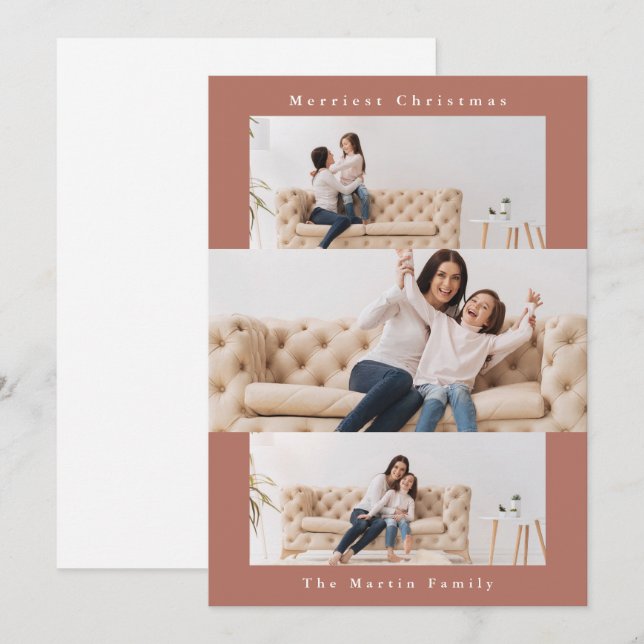Cartão De Festividades Colagem Laranja Moderna com Três Fotos (Frente/Verso)