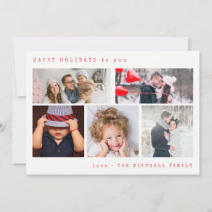 Cartão De Festividades Colagem mínima de fotos de feriado Red Gingham