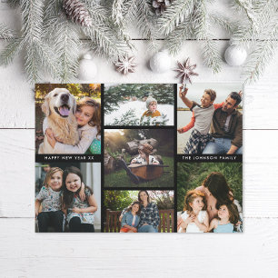 Cartão De Festividades Colagem Mínima de Fotos Simples da Família Multifo