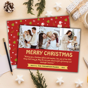 Cartão De Festividades Colagem moderna de 3 fotos, doce Natal vermelho