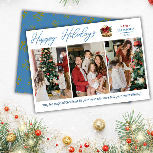 Cartão De Festividades Colagem moderna e fotógrafa elegante, azul, Natal