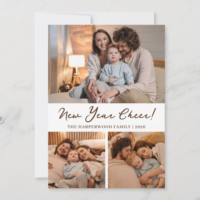 Cartão De Festividades Colagem Negra 3 do Feliz ano novo Moderno Elegante (Frente)