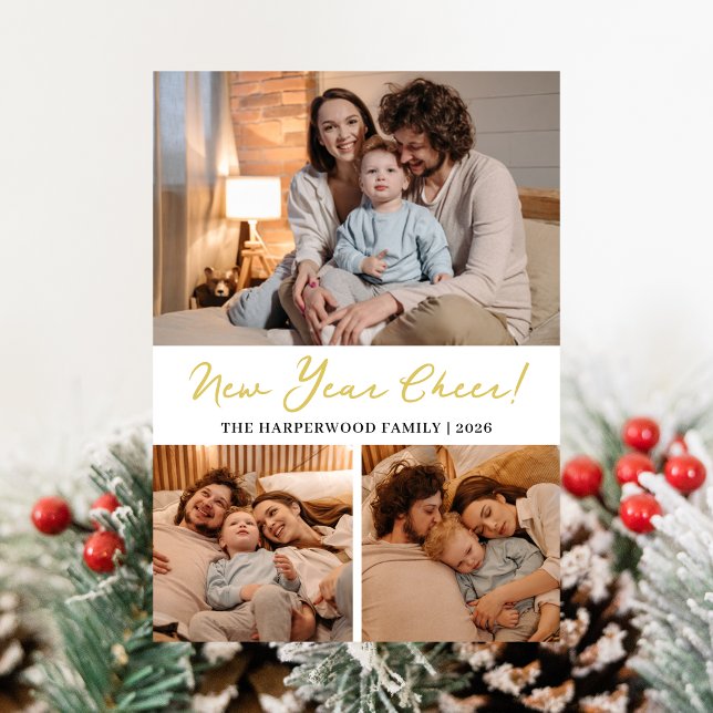 Cartão De Festividades Colagem Negra 3 do Feliz ano novo Moderno Elegante (Criador carregado)