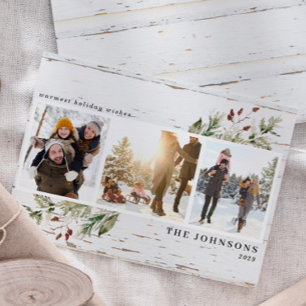 Cartão De Festividades Colagem Neutral de Fotos de Farmhouse Greenery