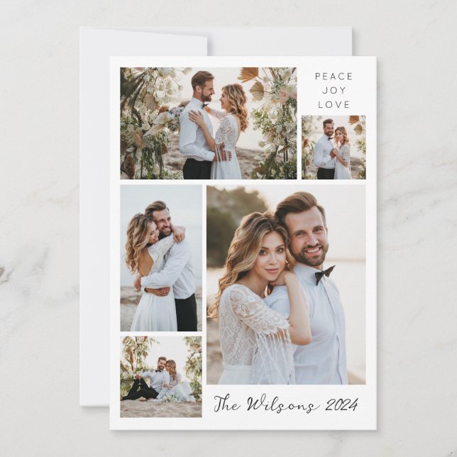 Cartão De Festividades Colagem Simples de 5 Fotos para Recém-Casados Cump (Frente)