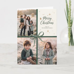 Cartão De Festividades Colar de Fotos de Família com Laço de Natal Elegan