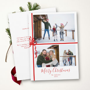 Cartão De Festividades Colar de Natal com 3 Fotos Arco Vermelho Família C