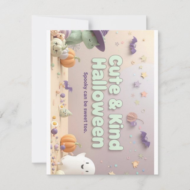 Cartão De Festividades 🧡 ✨ Coleção “Cute & Kind Halloween” (Frente)