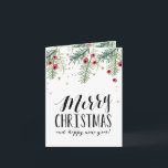 Cartão De Festividades Coleção de Berry de feliz<br><div class="desc">Cartão de férias moderno,  com bagas desenhadas à mão e agulhas de pinho.</div>