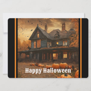 Cartão De Festividades Coleção de Halloween de Abóbora da Casa Assustador