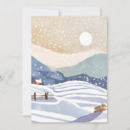 Cartão De Festividades Colinas de Inverno em Aquarela Pastel