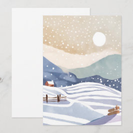 Cartão De Festividades Colinas de Inverno em Aquarela Pastel