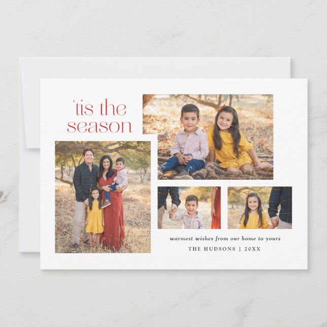 Cartão De Festividades Collage Modern Script Tis The Season Calliographic (Frente)