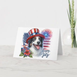 Cartão De Festividades Collie de fronteira patriótico 4 de julho
