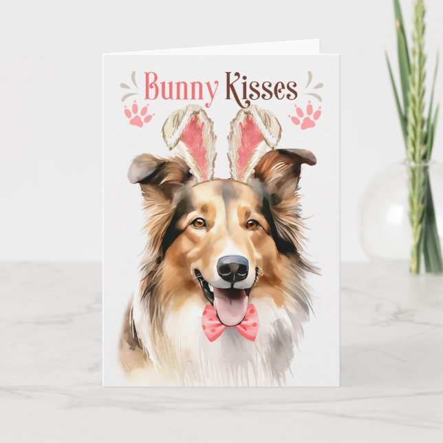 Cartão De Festividades Collie Dog em Bunny Ears para Páscoa (Frente)