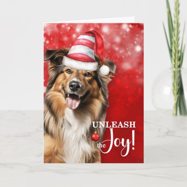 Cartão De Festividades Collie Dog Libere o Natal da Alegria (Frente)