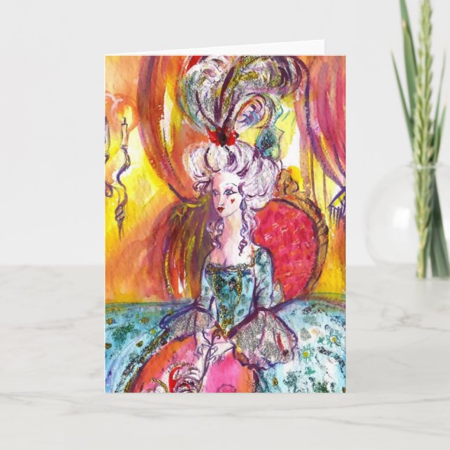 CARTÃO DE FESTIVIDADES COLOMBINA LADY COM MÁSCARA MASCARADA VENETINA (Frente)