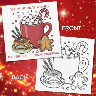 Cartão De Festividades Color Me Christmas Holiday Hot Cocoa with Cookies