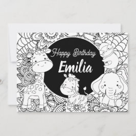 Cartão De Festividades Coloração Floral de Aniversários de criança Selvag