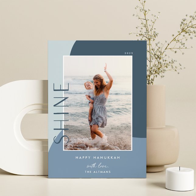 Cartão De Festividades Colorblock Shine | Foto Vertical Hanukkah (Criador carregado)