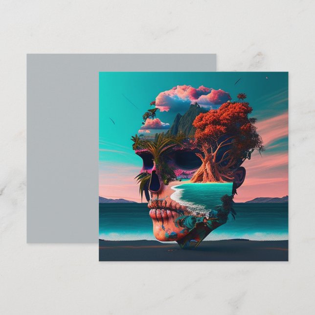 Cartão De Festividades Colored skull head (Frente/Verso)
