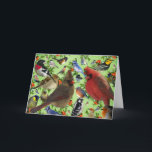 Cartão De Festividades Colorful Bird Collage<br><div class="desc">Full page pattern of birds with holly and berries.</div>