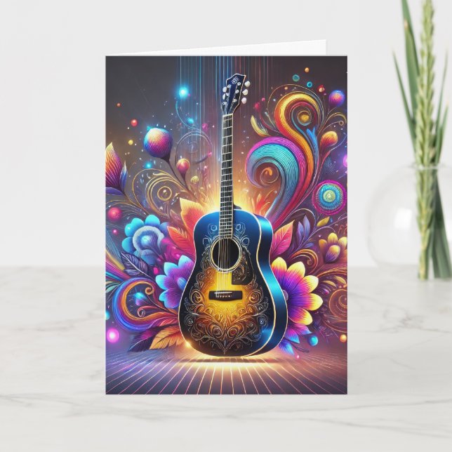 Cartão De Festividades Colorful Classical Guitar Birthday Card (Frente)