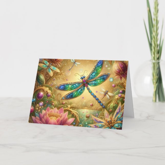 Cartão De Festividades Colorful Jeweled Dragonfly Birthday Card (Frente)