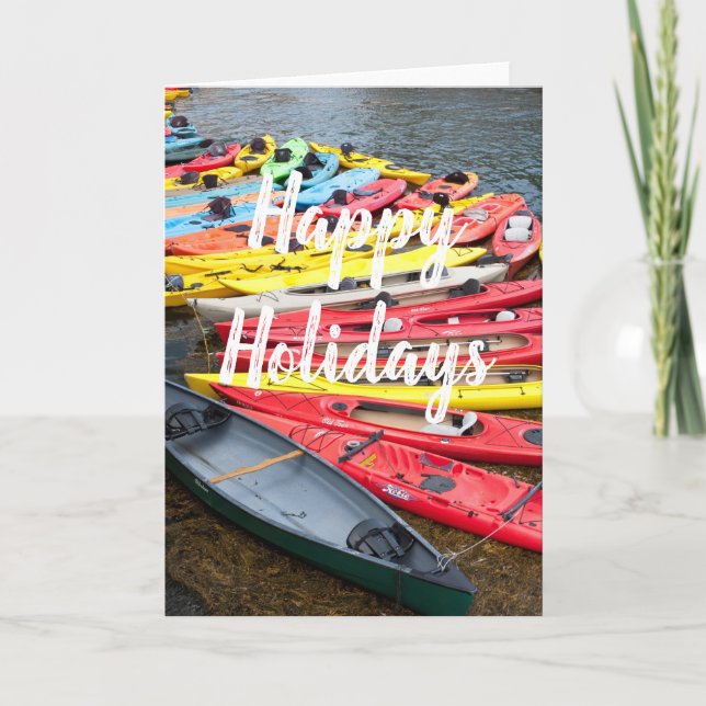Cartão De Festividades colorful Kayaks, Happy Holidays (Frente)