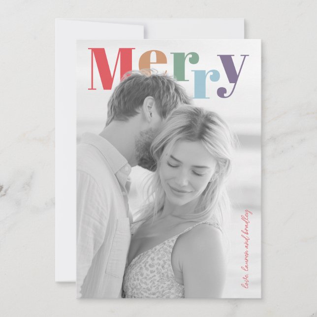 Cartão De Festividades Colorful Modern Merry Holiday Photo Card (Frente)