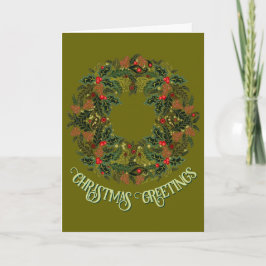 Cartão De Festividades Colorful Paisley Wreath on Green Christmas Card