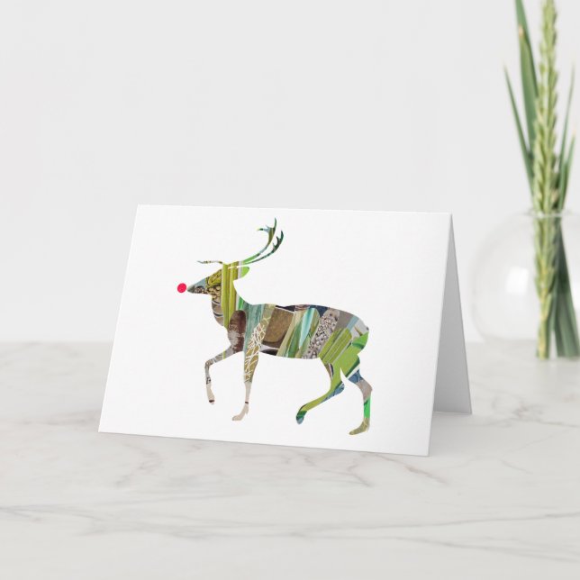 Cartão De Festividades Colorful Reindeer Beautiful Collage Art Rudolf  (Frente)