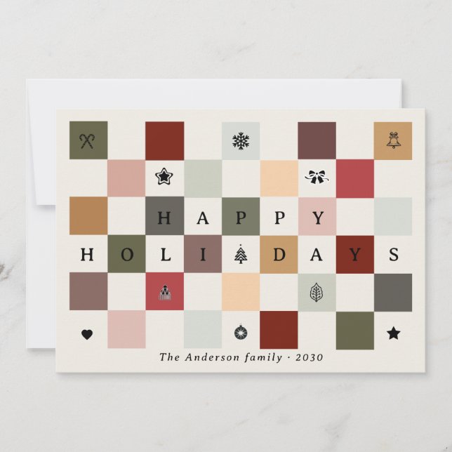 Cartão De Festividades Colorful Rustic Cute Happy Holidays Checkerboard  (Frente)