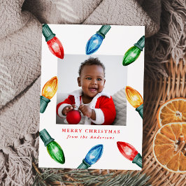 Cartão De Festividades Colorida Aquarela Luzes de Natal 3 Foto