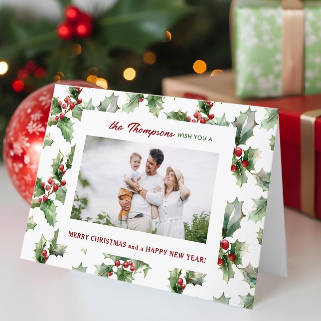 Cartão De Festividades Colorida Natal Festivo Holly, Uma Foto (Criador carregado)