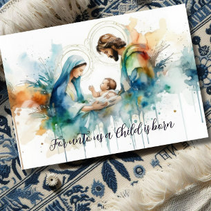 Cartão De Festividades Colorida Watercolor Santa Família