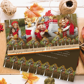 Cartão De Festividades Colorido Autumn Árvores Feliz Ação de Graças 3 Fot