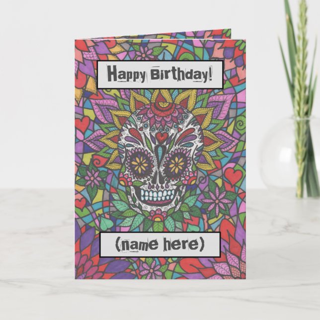 Cartão De Festividades Colourful Sugar Skull Art Personalised (Frente)