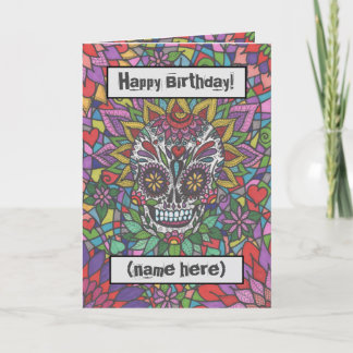 Cartão De Festividades Colourful Sugar Skull Art Personalised