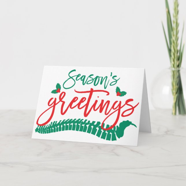 Cartão De Festividades Coluna de Saudações da Época e Holly Chiropractic (Frente)