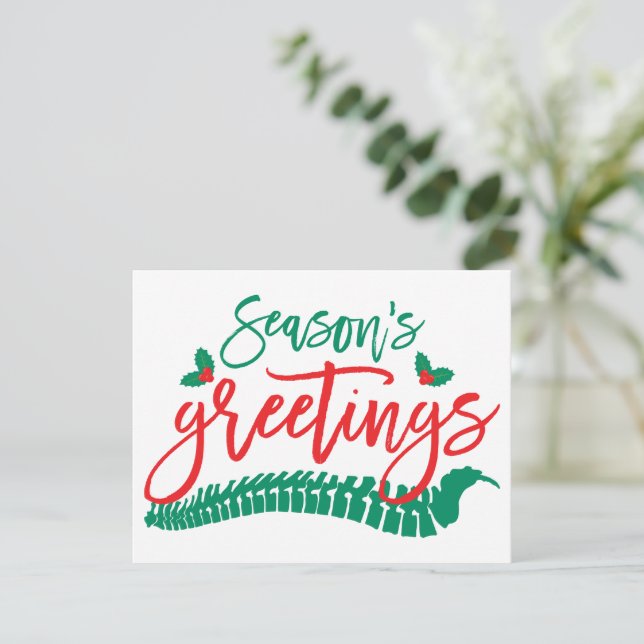 Cartão De Festividades Coluna de Saudações da Época e Holly Chiropractic (Em pé/Frente)