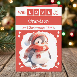 Cartão De Festividades Com amor neto pinguim Natal vermelho