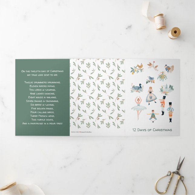 Cartão De Festividades Com Dobra Tripla 12 dias de Tradição Familiar de Natal Foto (Fora)