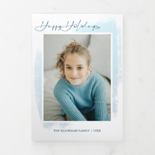 Cartão De Festividades Com Dobra Tripla Abstrato Blue Swash, Tipografia Moderna e Foto