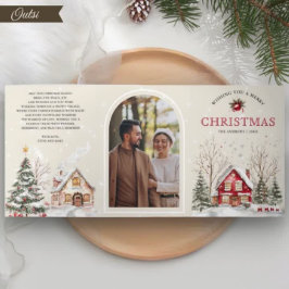 Cartão De Festividades Com Dobra Tripla Aldeia de inverno Rustic Watercolor 4 Foto de Nata